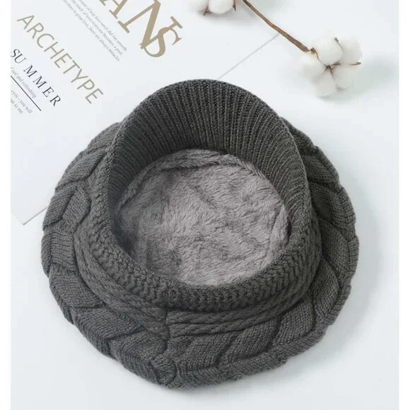 👑Women’s _2hats(black+dark Grey) Winter Warm Knit Wool Snow Ski Hat with Visor